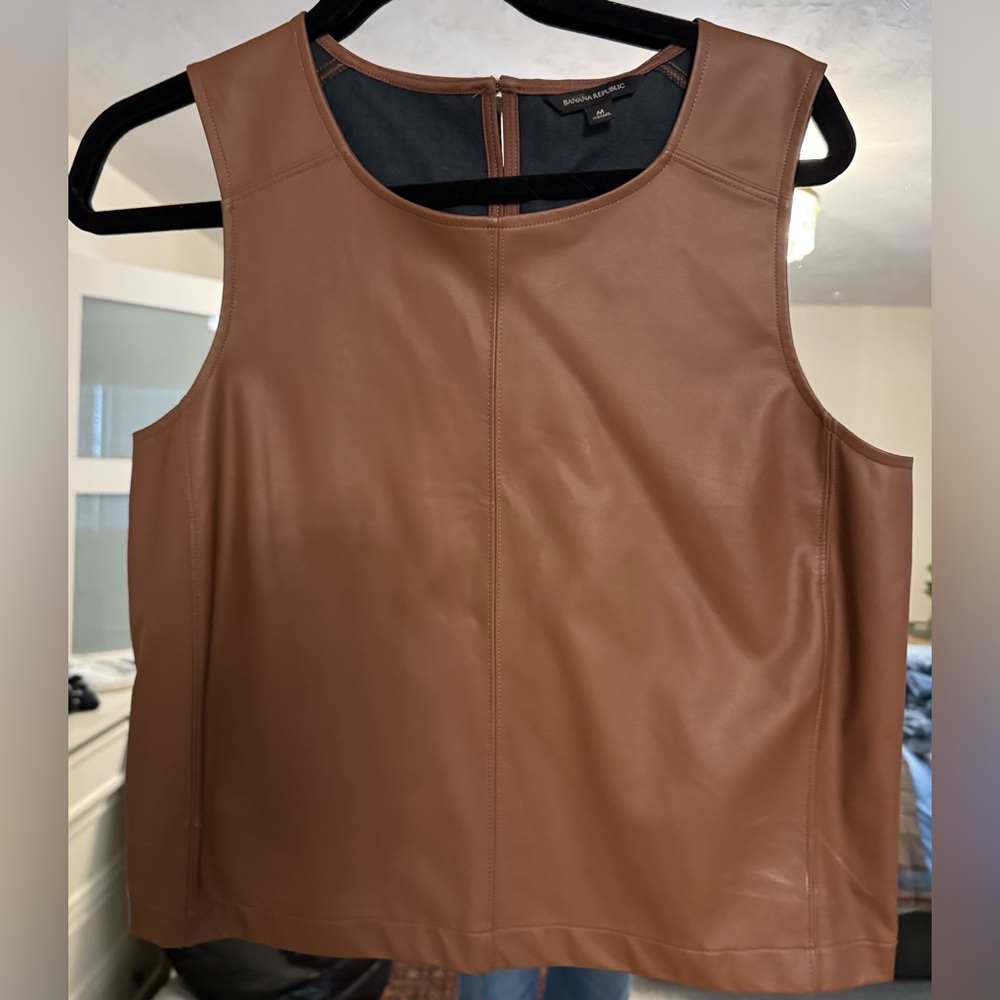 Brown Sleeveless Faux Leather Top